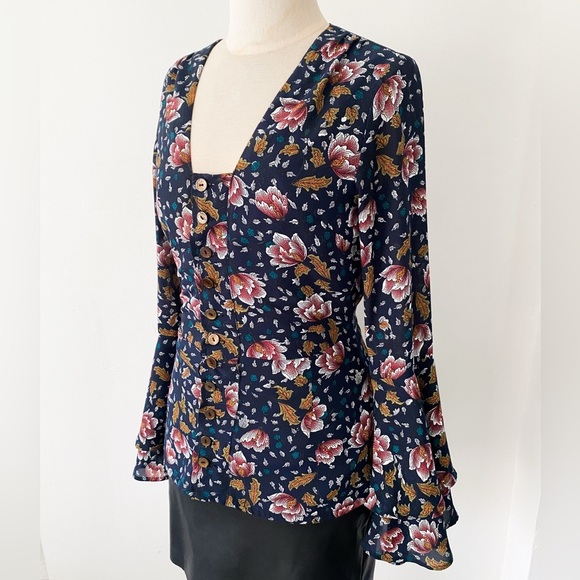 Hommage From Los Angeles Women’s Floral Blouse, Navy Blue, Size Small - Picture 2 of 12